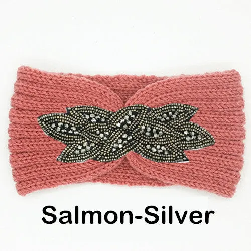 Women's Beaded Knitted Wool Headbands Boho Flower Turban Head Wrap Bandage Winter Ear Warmer Girls Hairband Hair Accessories