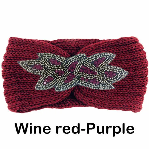 Women's Beaded Knitted Wool Headbands Boho Flower Turban Head Wrap Bandage Winter Ear Warmer Girls Hairband Hair Accessories
