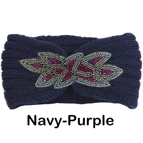 Women's Beaded Knitted Wool Headbands Boho Flower Turban Head Wrap Bandage Winter Ear Warmer Girls Hairband Hair Accessories