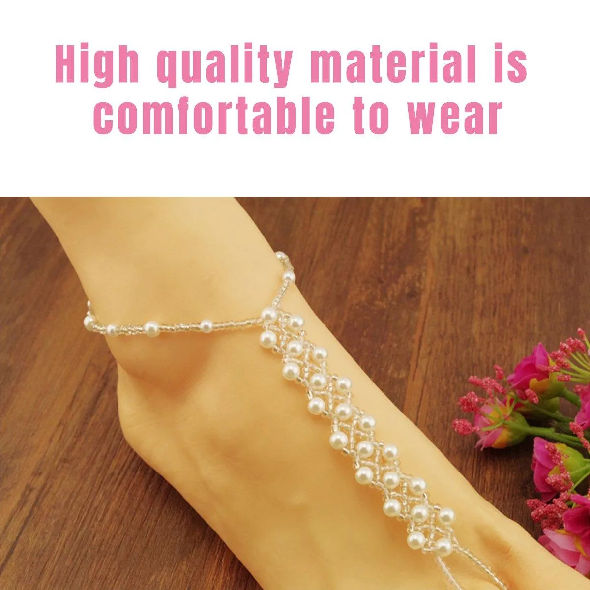 Womens Braided Anklet with Imitation Pearls Adjustable Fashion Anklet Jewelry