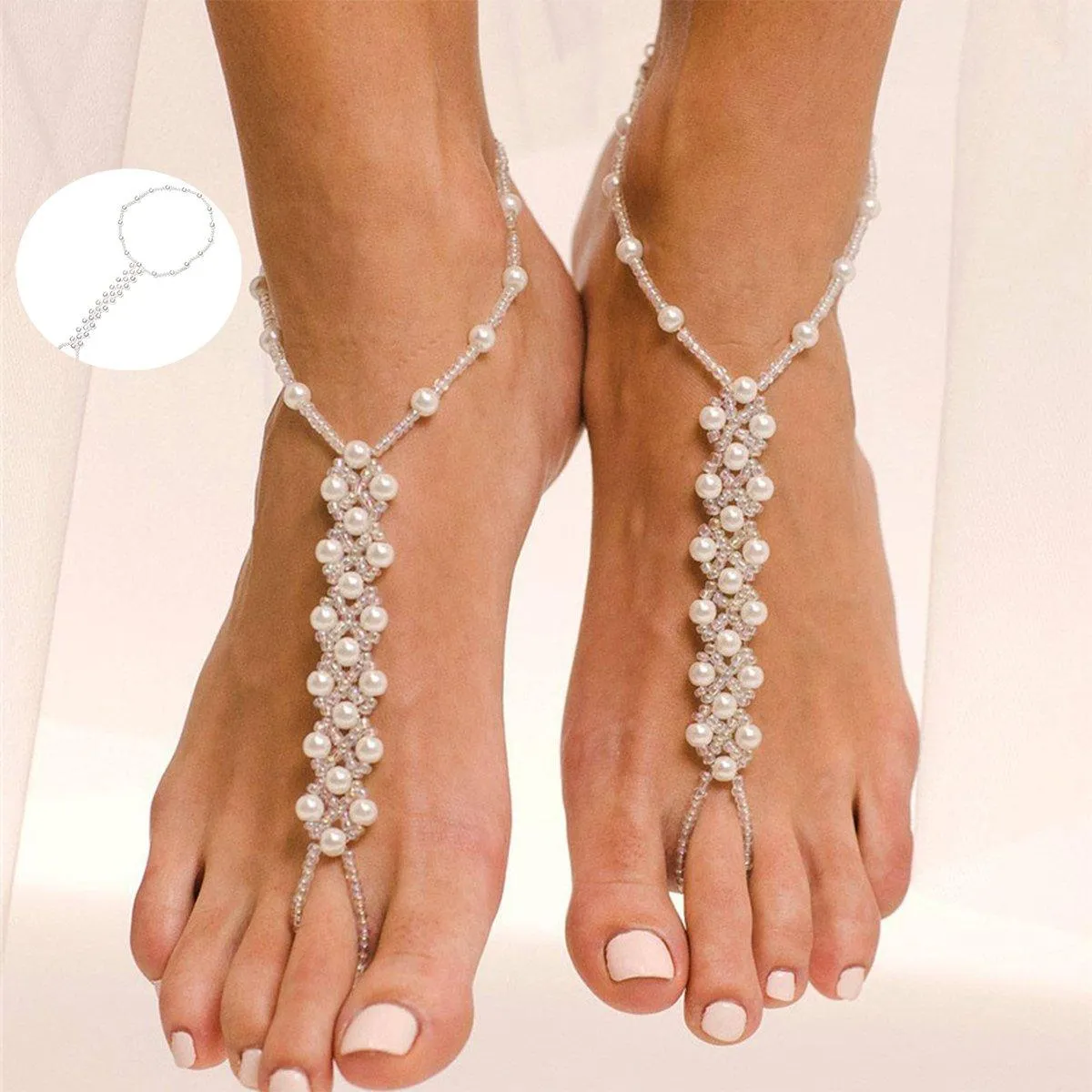 Womens Braided Anklet with Imitation Pearls Adjustable Fashion Anklet Jewelry