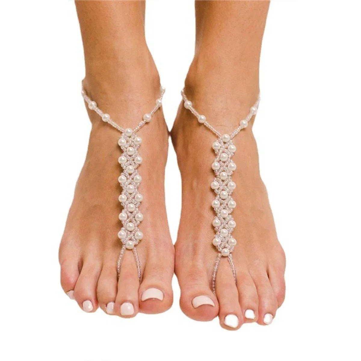 Womens Braided Anklet with Imitation Pearls Adjustable Fashion Anklet Jewelry