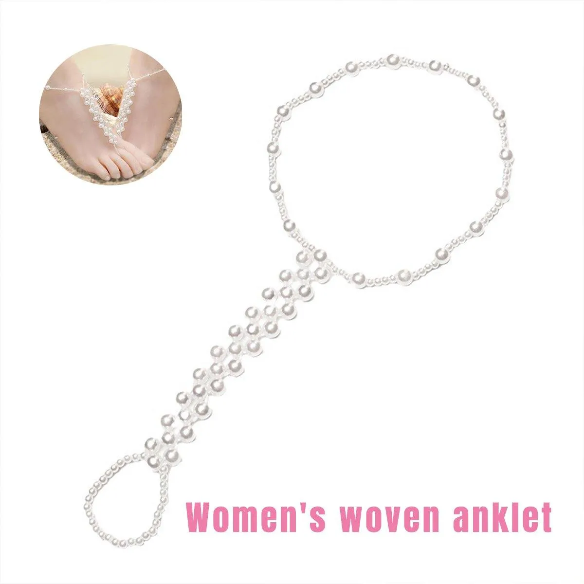 Womens Braided Anklet with Imitation Pearls Adjustable Fashion Anklet Jewelry