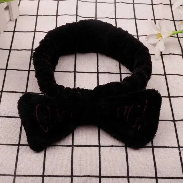 Women's Butterfly Bow Hair Band Fashion OMG Letters Wash Face Headband Girls Headwear Hairbands Coral Fleece Hair Accessories