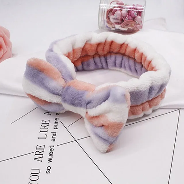 Women's Butterfly Bow Hair Band Fashion OMG Letters Wash Face Headband Girls Headwear Hairbands Coral Fleece Hair Accessories