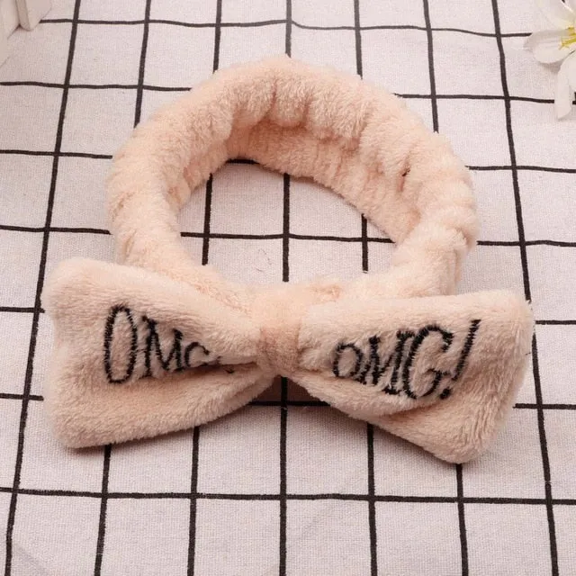 Women's Butterfly Bow Hair Band Fashion OMG Letters Wash Face Headband Girls Headwear Hairbands Coral Fleece Hair Accessories
