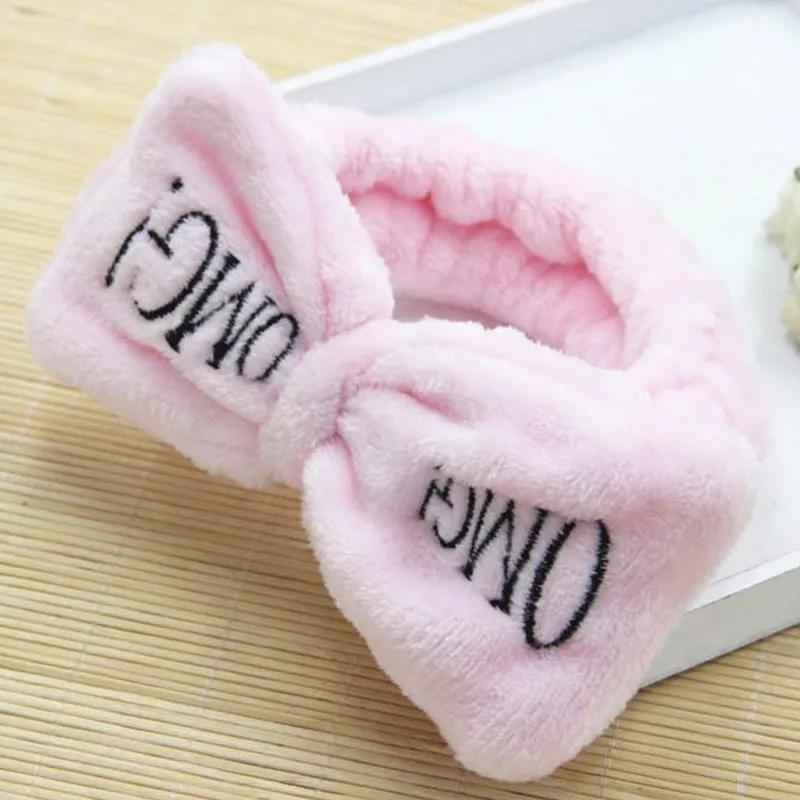 Women's Butterfly Bow Hair Band Fashion OMG Letters Wash Face Headband Girls Headwear Hairbands Coral Fleece Hair Accessories