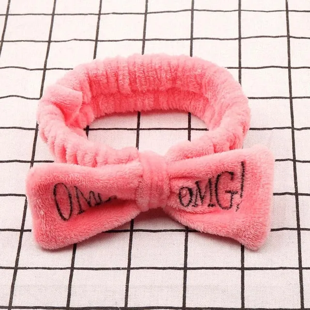 Women's Butterfly Bow Hair Band Fashion OMG Letters Wash Face Headband Girls Headwear Hairbands Coral Fleece Hair Accessories
