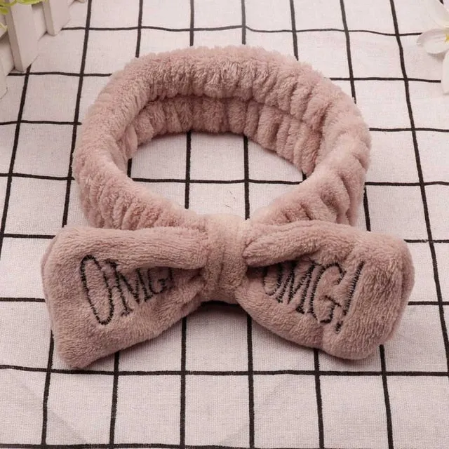 Women's Butterfly Bow Hair Band Fashion OMG Letters Wash Face Headband Girls Headwear Hairbands Coral Fleece Hair Accessories