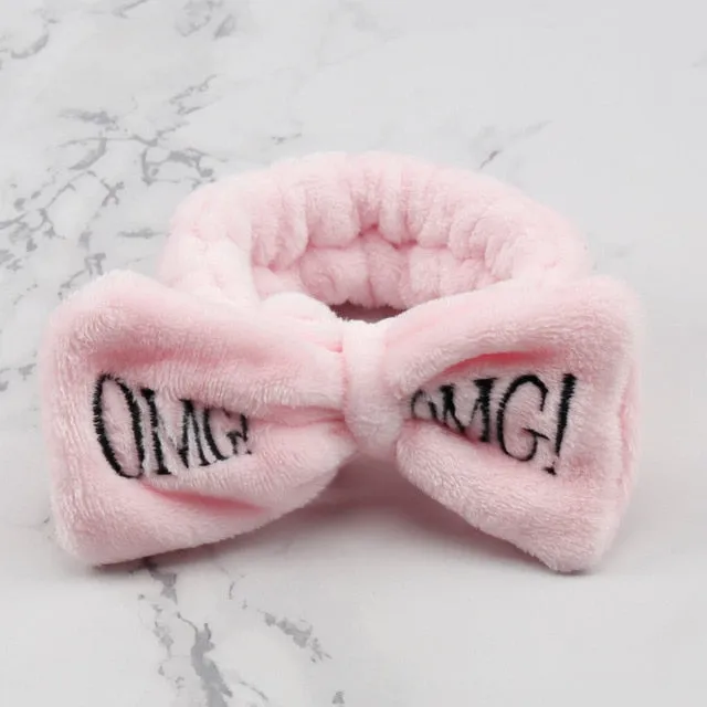 Women's Butterfly Bow Hair Band Fashion OMG Letters Wash Face Headband Girls Headwear Hairbands Coral Fleece Hair Accessories