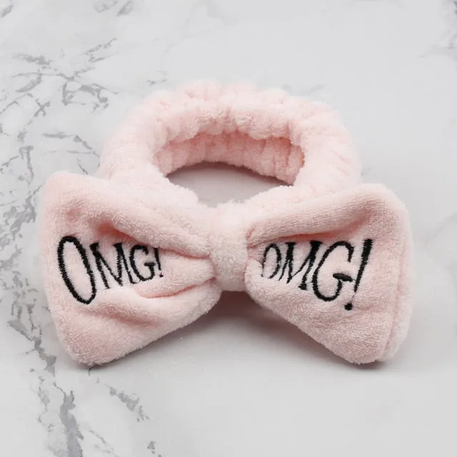 Women's Butterfly Bow Hair Band Fashion OMG Letters Wash Face Headband Girls Headwear Hairbands Coral Fleece Hair Accessories