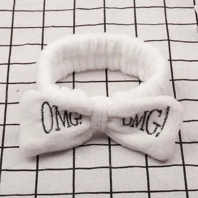 Women's Butterfly Bow Hair Band Fashion OMG Letters Wash Face Headband Girls Headwear Hairbands Coral Fleece Hair Accessories
