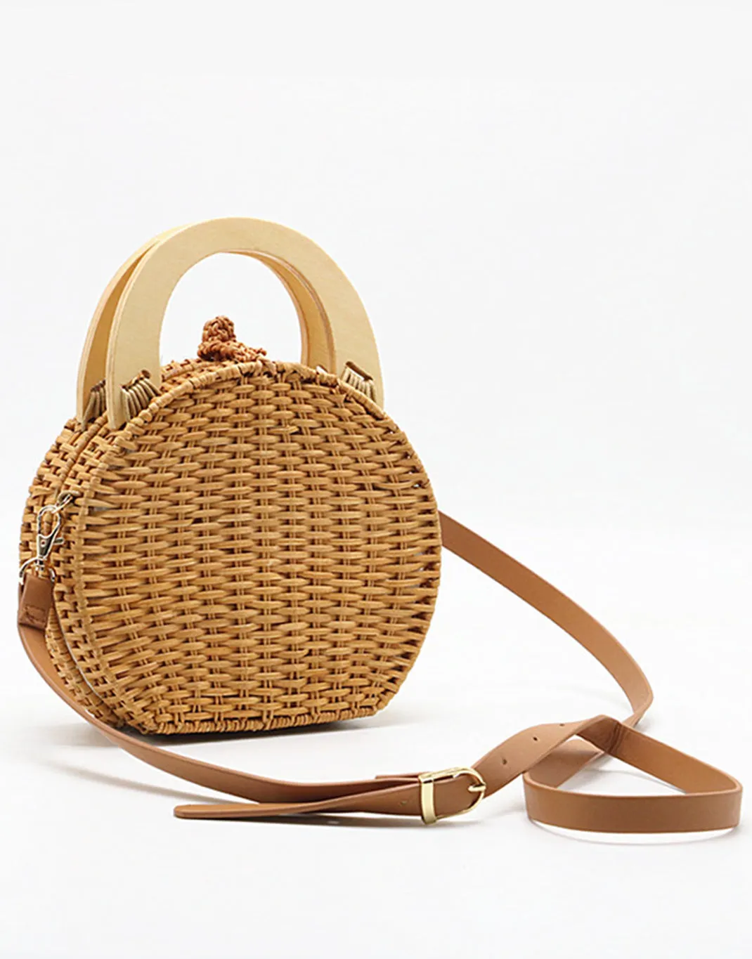 Women's Handmade Braided Tropical Bags Straw Cross Body Bag Detachable Shoulder Strap