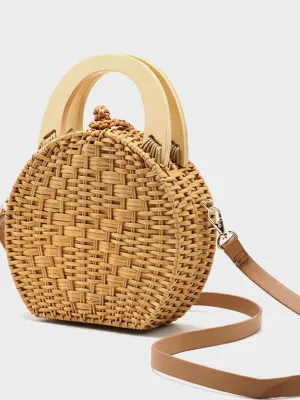 Women's Handmade Braided Tropical Bags Straw Cross Body Bag Detachable Shoulder Strap