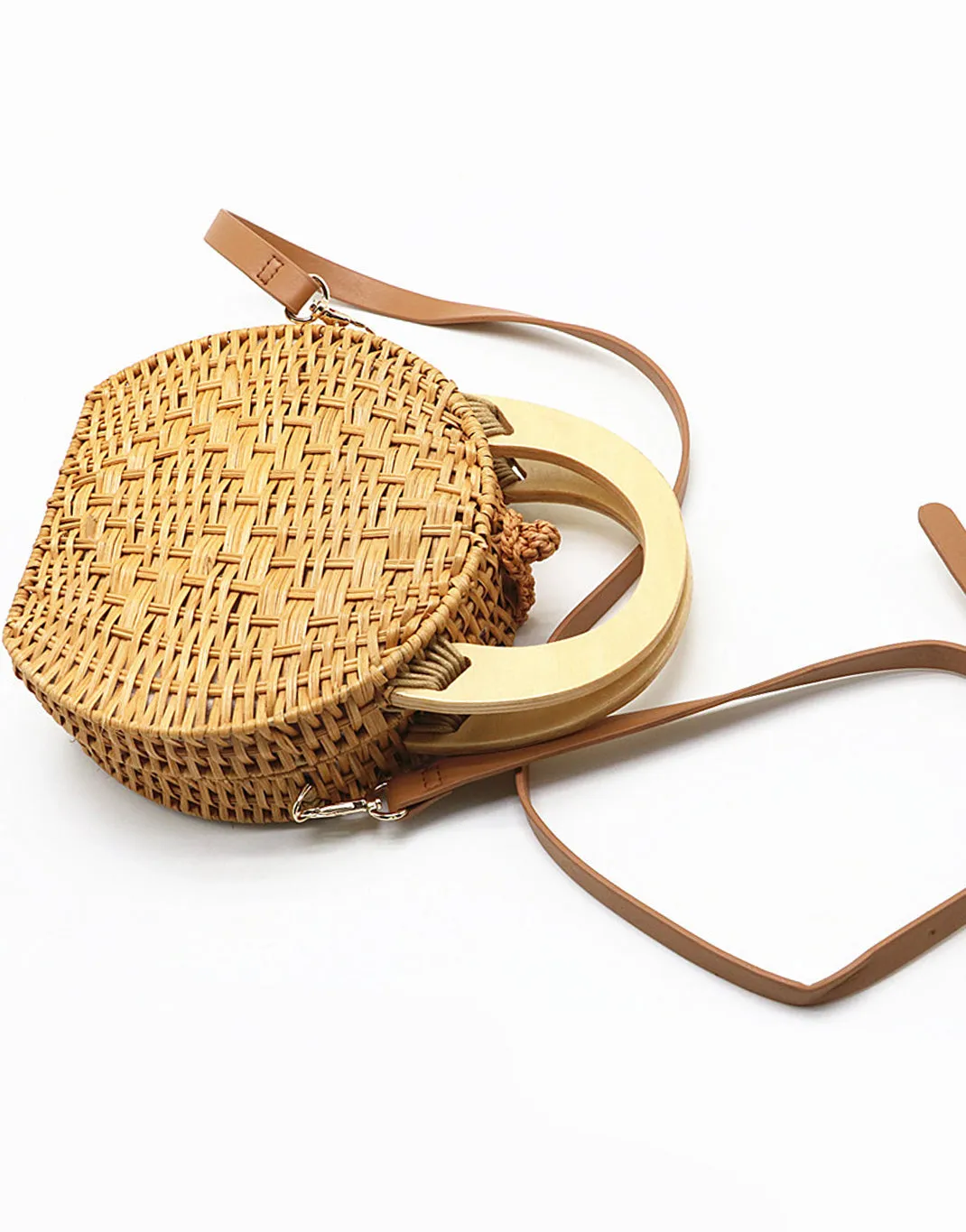 Women's Handmade Braided Tropical Bags Straw Cross Body Bag Detachable Shoulder Strap