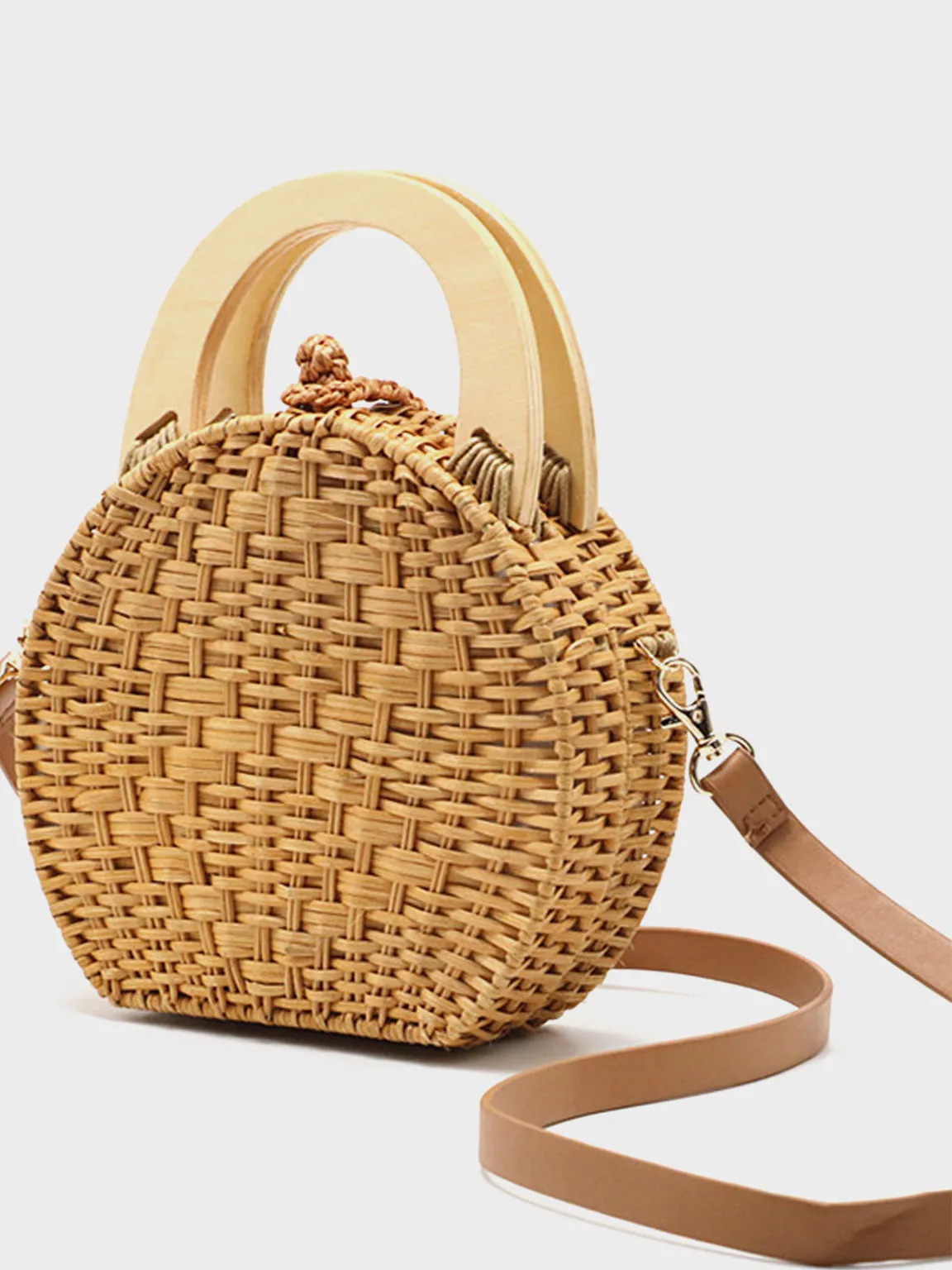Women's Handmade Braided Tropical Bags Straw Cross Body Bag Detachable Shoulder Strap