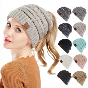 Women's Knitted Ponytail Baseball Cap for Skiing and Outdoor Activities