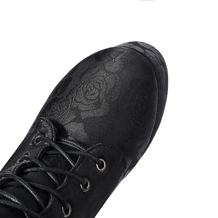 Women's Lace-Up Round Toe Chunky Heel Platform Short Boots