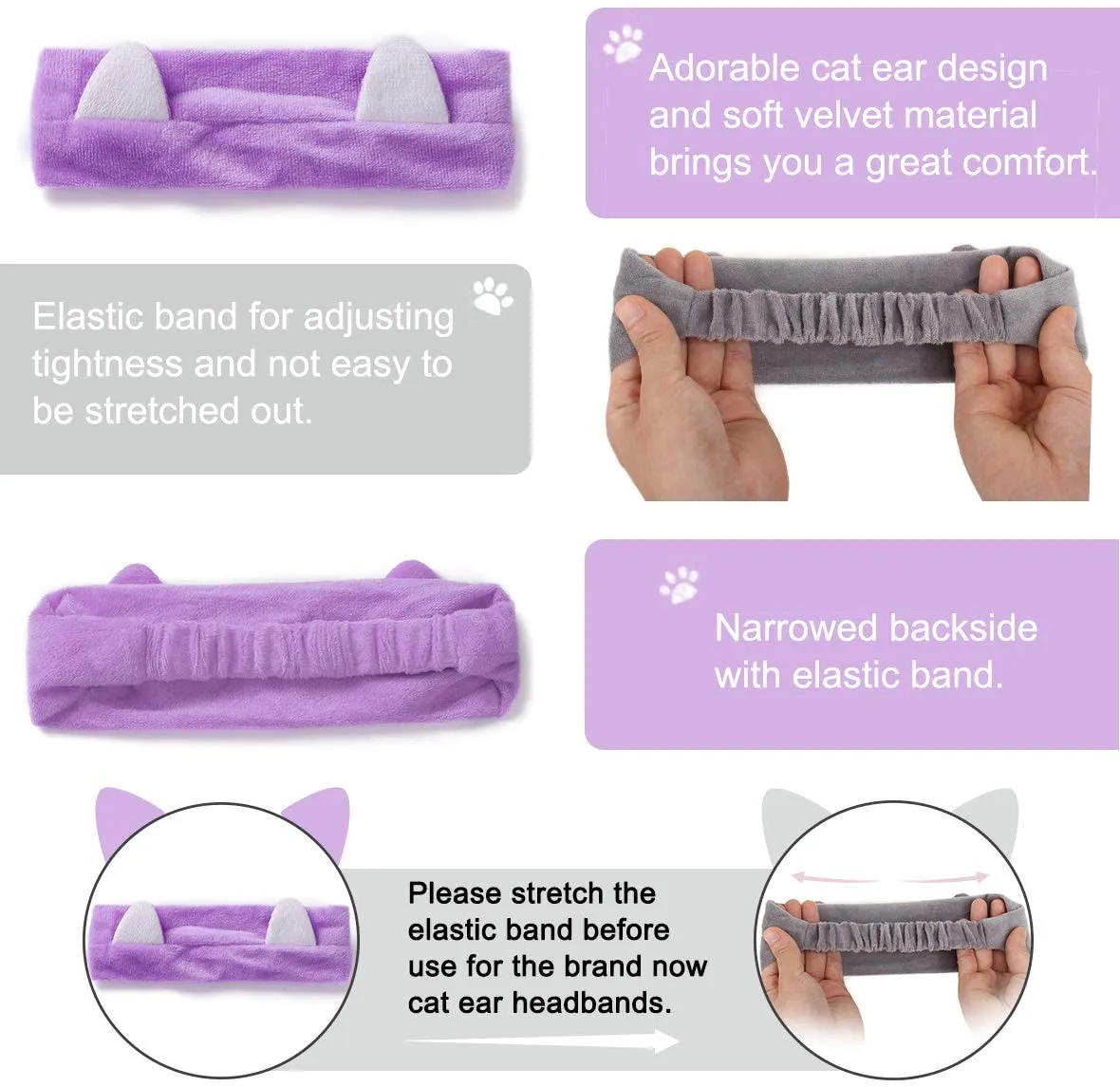 Xtrend 6 Pcs Cat Ear Headbands, Washing Face Shower Headbands, Fluffy Elastic Makeup Hairbands