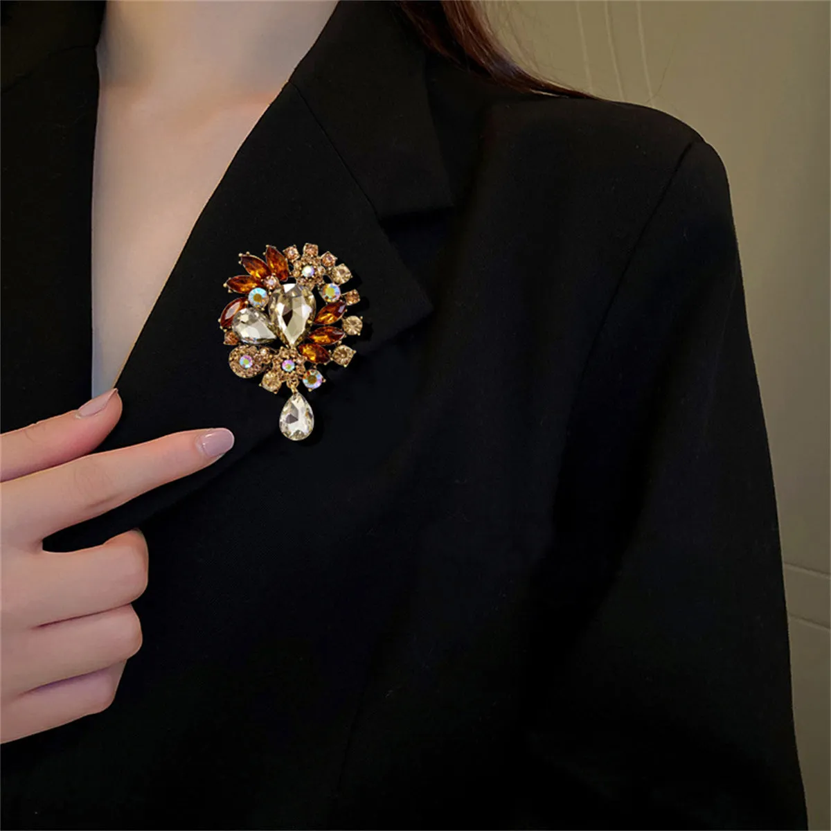 Yellow Crystal & Cubic Zirconia Botany Brooch