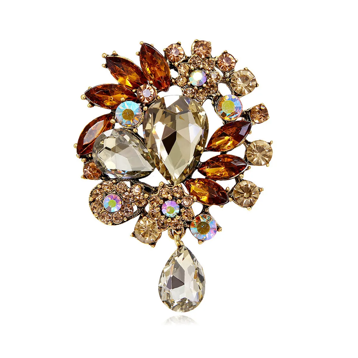Yellow Crystal & Cubic Zirconia Botany Brooch