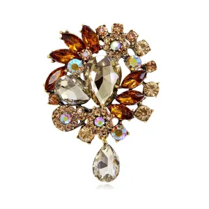 Yellow Crystal & Cubic Zirconia Botany Brooch