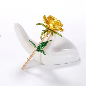Yellow Enamel & 18K Gold-Plated Rose Brooch