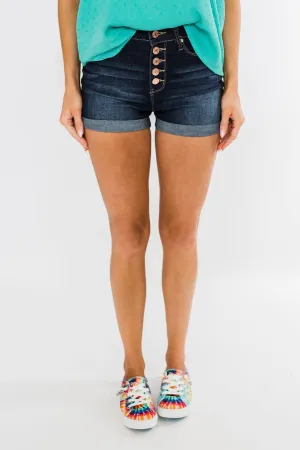 YMI Dolly Button Fly Shorts- Dark Wash