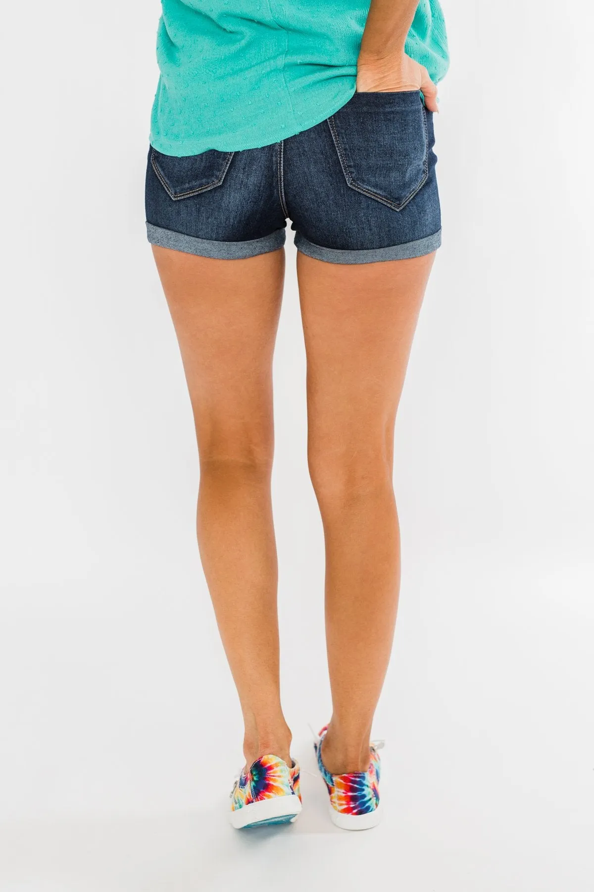 YMI Dolly Button Fly Shorts- Dark Wash