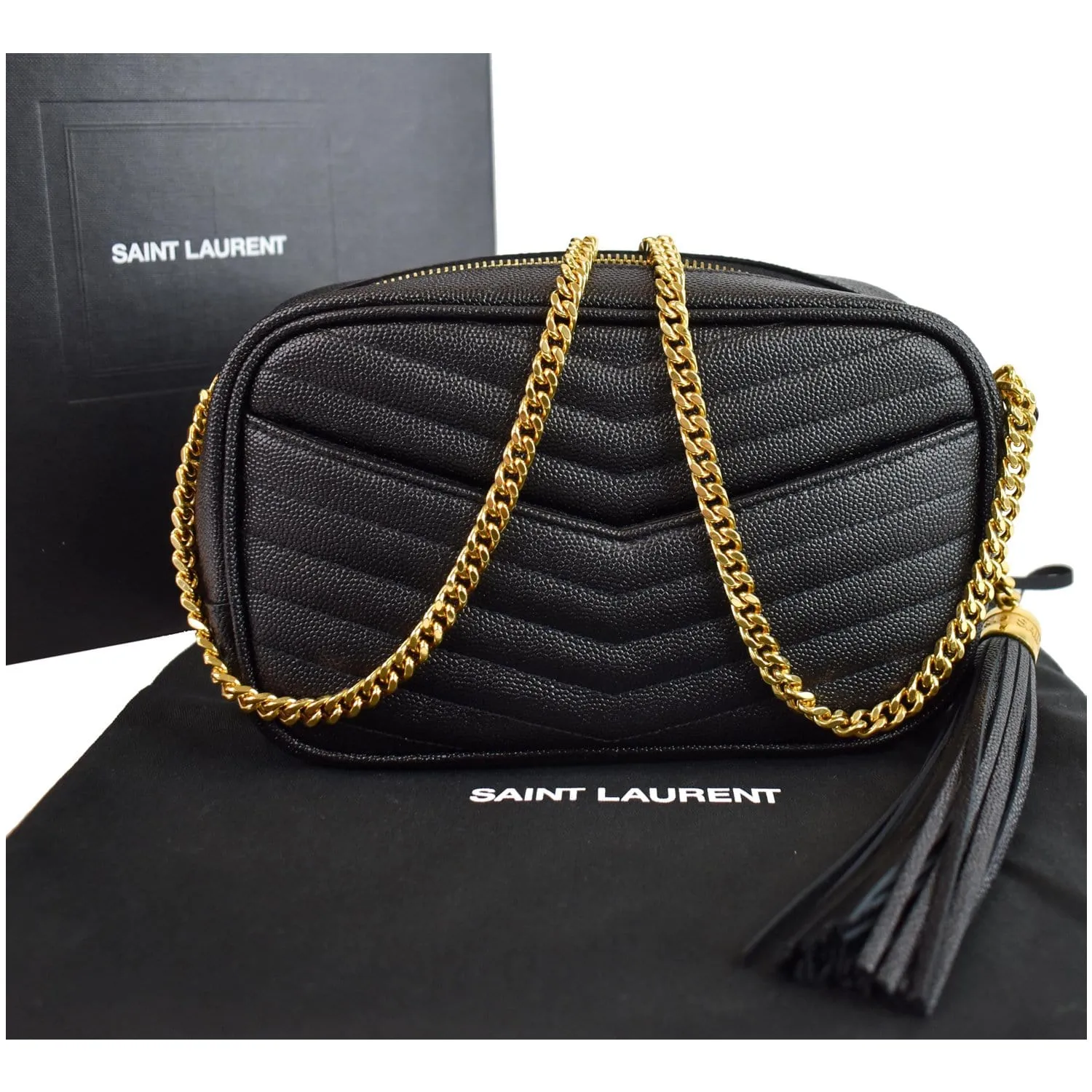 YVES SAINT LAURENT Mini Lou Grain De Poudre Camera Bag Black
