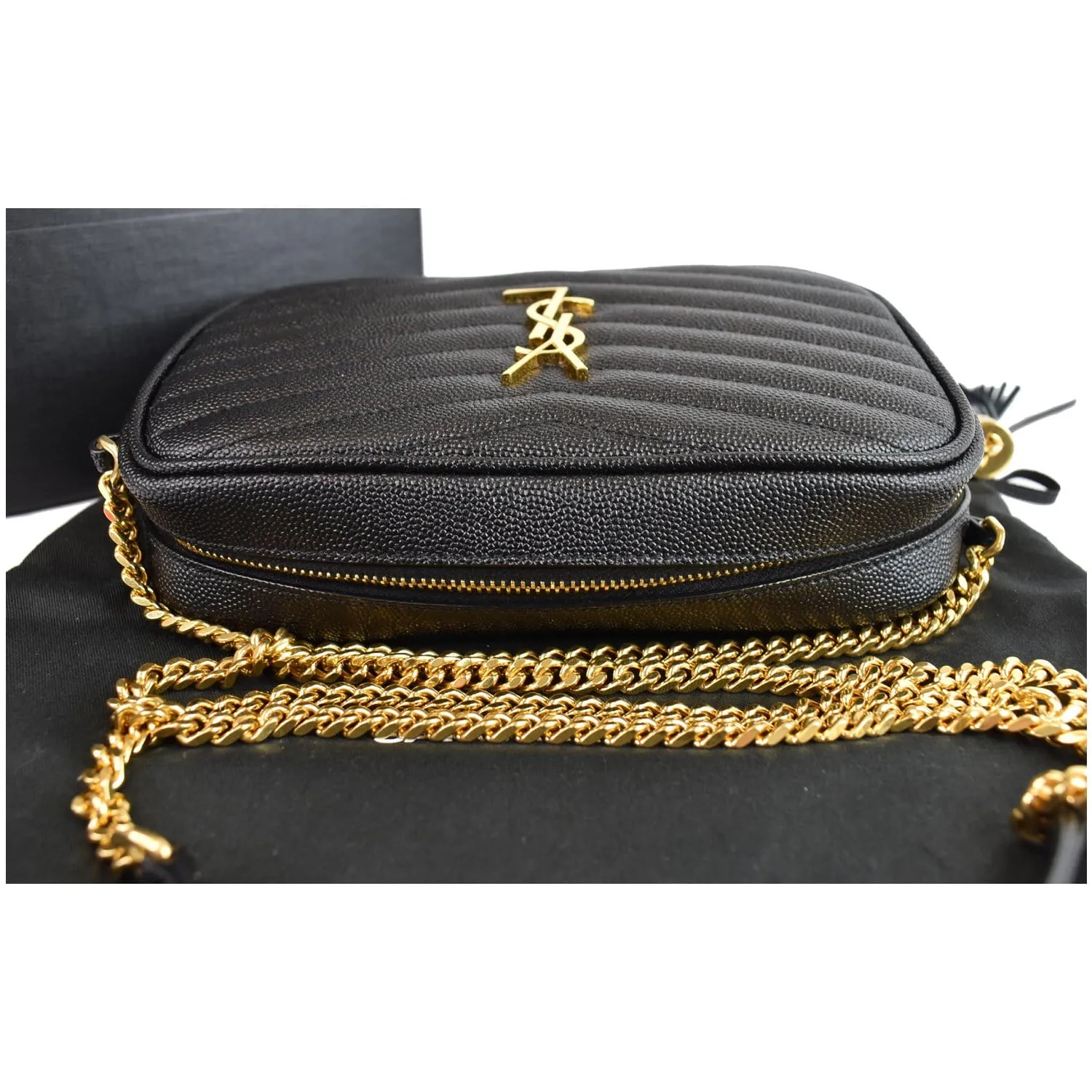 YVES SAINT LAURENT Mini Lou Grain De Poudre Camera Bag Black