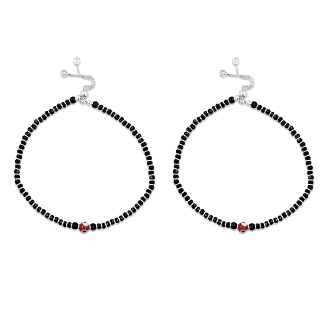 Zarkan 925 Silver Red Eye Nazaria Anklet With High Quality Marcasite Stones
