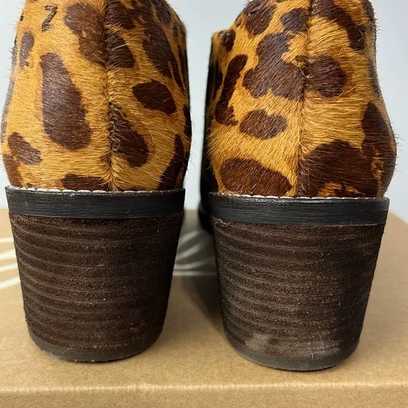 Zodiac Maddie Shooties Leopard Print Calf Hair Block Heel Ankle Bootie Boots